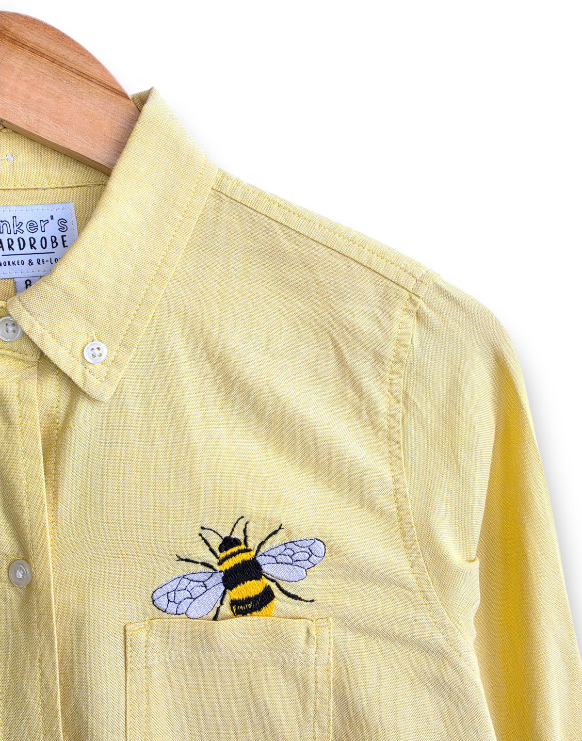 Upcycled Embroidered Bee Shirt, Size 8