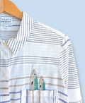 Longline Upcycled Embroidered Mackerel Shirt, Size 12
